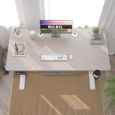 bilbil 55x30 Inches Electric Standing Desk with Drawer, Height Adjustable Sit Stand Up Desk with 4 Splice Boards, Home Office Desk Computer Workstation with Dark Walnut Top/Black Frame in Saudi Arabia