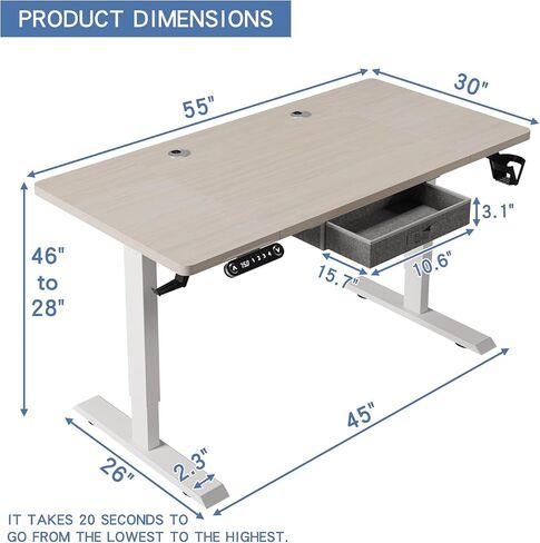 bilbil 55x30 Inches Electric Standing Desk with Drawer, Height Adjustable Sit Stand Up Desk with 4 Splice Boards, Home Office Desk Computer Workstation with Dark Walnut Top/Black Frame in Saudi Arabia