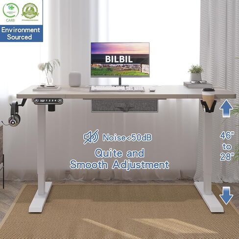 bilbil 55x30 Inches Electric Standing Desk with Drawer, Height Adjustable Sit Stand Up Desk with 4 Splice Boards, Home Office Desk Computer Workstation with Dark Walnut Top/Black Frame in Saudi Arabia