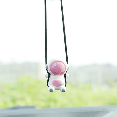 Swinging Astronaut Car Decor Accessories Cartoon Car Rear View Mirror Hanging Ornaments (White) in Saudi Arabia