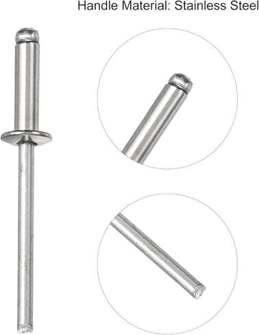 uxcell 90Pcs Stainless Steel Blind Rivets, M4 (5/32") 6 Sizes Rivet Assortment Kit Open End Flat Round Head for Sheet Metal, Furniture in Kuwait