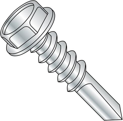 Small Parts 1496KW5 Steel Self-Drilling Screw, Zinc Plated Finish, Hex Washer Head, Hex Drive, #5 Drill Point, 1/4"-14 Thread Size, 6" Length (Pack of 10) in Saudi Arabia