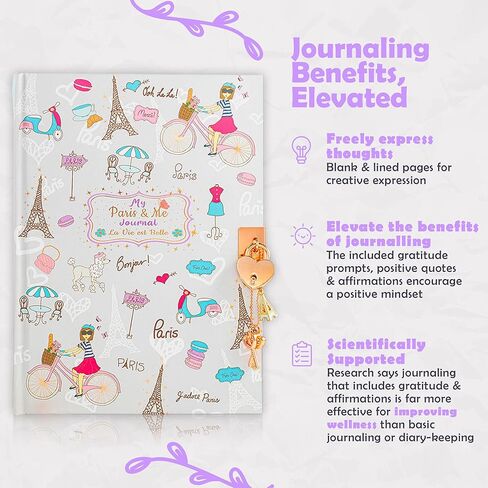 مجموعة My Paris & Me Journal من ETLT Kids - مجموعة مجلة للفتيات، مذكرات مع قفل ومفتاح - مجلة للفتيات المراهقات، مذكرات قفل للفتيات من سن 8 إلى 12 سنة، هدايا للفتيات المراهقات، مذكرات امتنان للأطفال - السفر in Kuwait