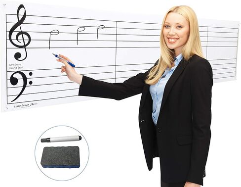 ملصق مصفح من Dry Erase Music Grand Staff + ملاحظات ورموز قابلة لإعادة الاستخدام، مقاس كبير 61 بوصة لدروس الفصل الدراسي، يتضمن قلم وممحاة in Kuwait