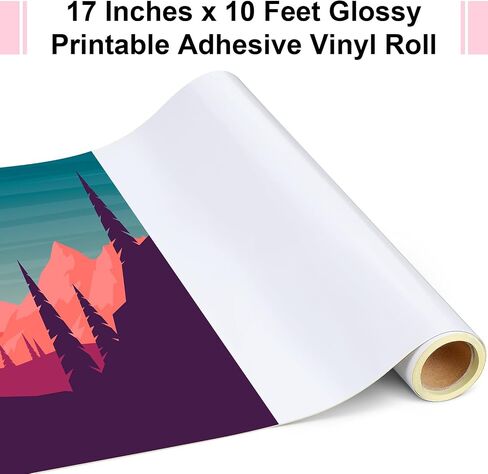 17 Inches x 10 Feet Glossy Printable Adhesive Vinyl Roll Printable Sticker Vinyl Inkjet Peel and Stick Sticker Paper Works with All Inkjet Printers in Saudi Arabia