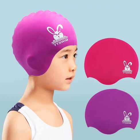 YTSWIM Kids Swim Caps for Girls, Boys, Baby, Toddler Swim Cap for Long Hair, Braids, Dreadlocks, Large Waterproof Silicone Swim Hat for Child 6-14 in Saudi Arabia