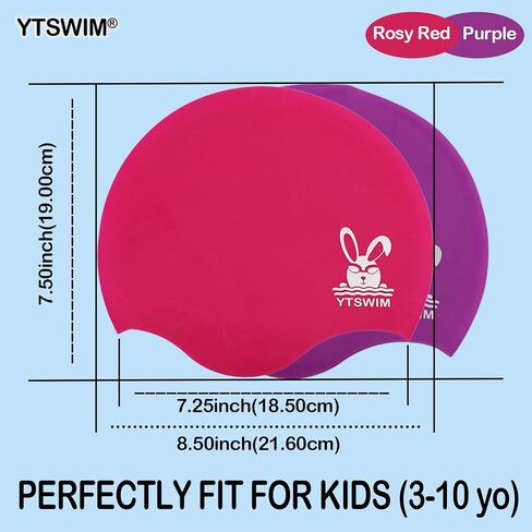YTSWIM Kids Swim Caps for Girls, Boys, Baby, Toddler Swim Cap for Long Hair, Braids, Dreadlocks, Large Waterproof Silicone Swim Hat for Child 6-14 in Saudi Arabia