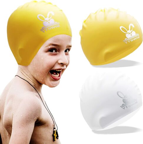YTSWIM Kids Swim Caps for Girls, Boys, Baby, Toddler Swim Cap for Long Hair, Braids, Dreadlocks, Large Waterproof Silicone Swim Hat for Child 6-14 in Saudi Arabia