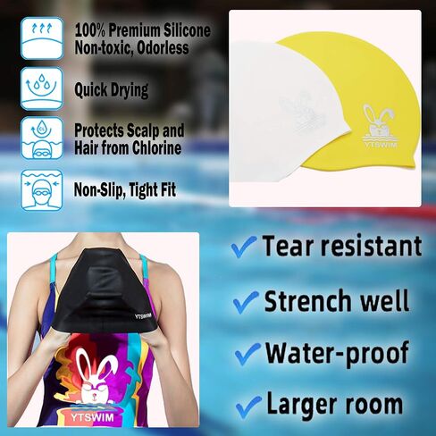 YTSWIM Kids Swim Caps for Girls, Boys, Baby, Toddler Swim Cap for Long Hair, Braids, Dreadlocks, Large Waterproof Silicone Swim Hat for Child 6-14 in Saudi Arabia