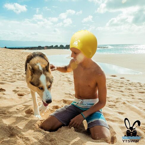 YTSWIM Kids Swim Caps for Girls, Boys, Baby, Toddler Swim Cap for Long Hair, Braids, Dreadlocks, Large Waterproof Silicone Swim Hat for Child 6-14 in Saudi Arabia