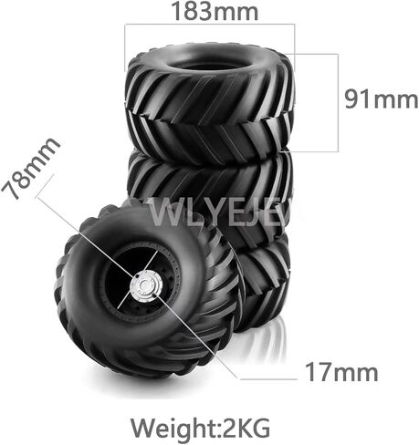 4PCS 1/10 Scale RC Monster Truck Rubber Tire w/12mm Hex Plastic Wheel Rim 133mm/73mm Rubber Rocks Tyres Set Fit for 1/10 RC Monster Truck E-Revo and Summit,MAXX, HIMOTO HSP HPI Tamiya Kyosho in Kuwait
