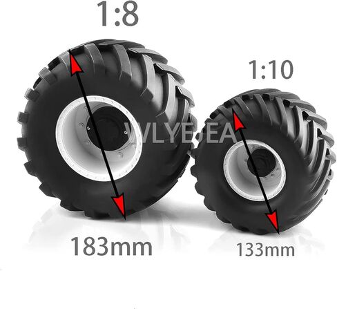 4PCS 1/10 Scale RC Monster Truck Rubber Tire w/12mm Hex Plastic Wheel Rim 133mm/73mm Rubber Rocks Tyres Set Fit for 1/10 RC Monster Truck E-Revo and Summit,MAXX, HIMOTO HSP HPI Tamiya Kyosho in Kuwait