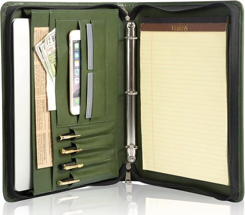 AZXCG Padfolio for Women, 3 Ring Binder Business Portfolio, Vegan Leather Zipper Binder Portfolio Folio, Document Notebook Organizer with A4 Clipboard Folder, Gift for Men, Brown in Kuwait