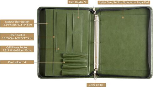 AZXCG Padfolio for Women, 3 Ring Binder Business Portfolio, Vegan Leather Zipper Binder Portfolio Folio, Document Notebook Organizer with A4 Clipboard Folder, Gift for Men, Brown in Kuwait