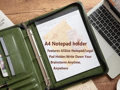 AZXCG Padfolio for Women, 3 Ring Binder Business Portfolio, Vegan Leather Zipper Binder Portfolio Folio, Document Notebook Organizer with A4 Clipboard Folder, Gift for Men, Brown in Kuwait