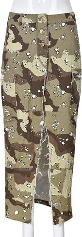 THLAI Women Midi Skirt Camo Cargo Skirt for Women Sexy High Split Skirt Maxi Skirts Novelty Skirts in Saudi Arabia