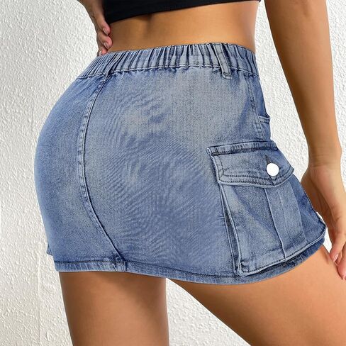 التنانير النسائية الصغيرة البضائع Y2k تنورة الدنيم القصيرة مع جيوب منخفضة الخصر زر جان التنانير in Kuwait