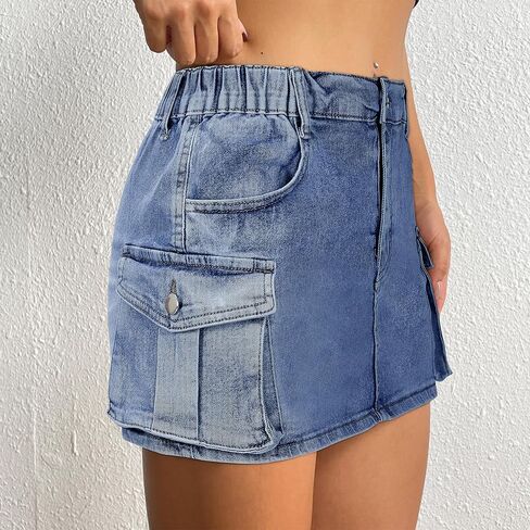 التنانير النسائية الصغيرة البضائع Y2k تنورة الدنيم القصيرة مع جيوب منخفضة الخصر زر جان التنانير in Kuwait