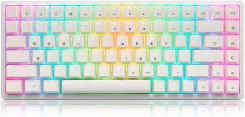HUO JI Wireless Mechanical Gaming Keyboard, Programmable RGB Backlit, Bluetooth 5.0, Blue Switches, 84 Keys, Wired 75% Keyboard for iPad, iMac Android/Windows Tablet Laptop Desktop, White in Kuwait