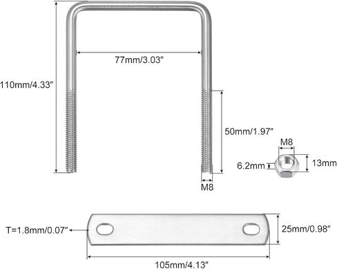 مسامير Uxcell مربعة على شكل حرف U، مجموعتان 52 مم (2.05 بوصة) العرض الداخلي 50 مم طول M8 304 مسمار مشبك على شكل حرف U من الفولاذ المقاوم للصدأ مع صواميل وألواح، لمقطورة القارب in Saudi Arabia