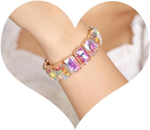Xerling Wedding Square Crystal Stretch Bracelets Sparkle Elastic Hand Chain Bangle Bracelets for Women Teen Girls in Kuwait