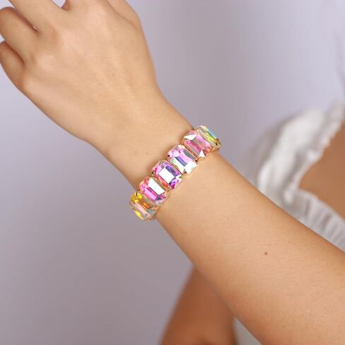 Xerling Wedding Square Crystal Stretch Bracelets Sparkle Elastic Hand Chain Bangle Bracelets for Women Teen Girls in Kuwait