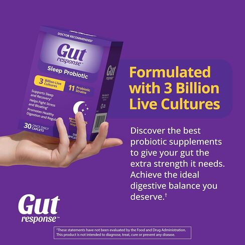 Sleep Probiotic for Men & Women, Slows Down Digestive Aging, Supports Sleep and Recovery, Promotes Healthy Gut, Vegan, Gluten Free & Soy Free, 3 Billion CFU, 30 Caplets in Saudi Arabia