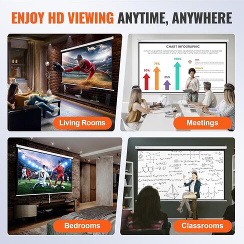 شاشة عرض VEVOR يدوية قابلة للسحب، 100 بوصة 16:9 4K 1080 HD شاشة عرض قابلة للسحب، شاشة عرض محمولة بقفل تلقائي، شاشة عرض أفلام محمولة لمسرح المكتب المنزلي العائلي in Kuwait