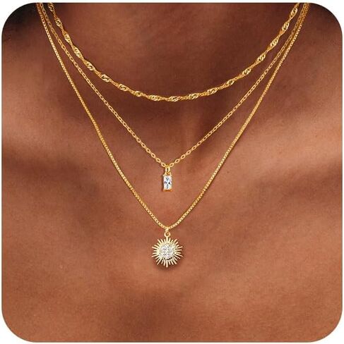 ORAZIO Gold Necklaces for Women,Layered Gold Necklace,14K Gold Plated Pendant Necklaces,Simple Choker Necklaces Set, Dainty Gold Chain Necklaces,Trendy Gold Stacked Jewelry Gifts for Women in Saudi Arabia