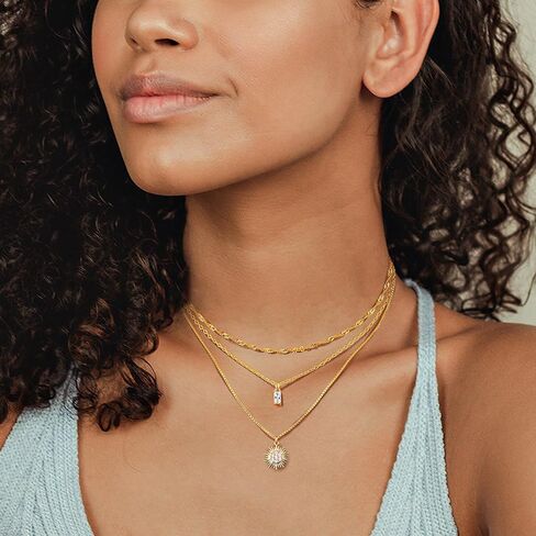 ORAZIO Gold Necklaces for Women,Layered Gold Necklace,14K Gold Plated Pendant Necklaces,Simple Choker Necklaces Set, Dainty Gold Chain Necklaces,Trendy Gold Stacked Jewelry Gifts for Women in Saudi Arabia