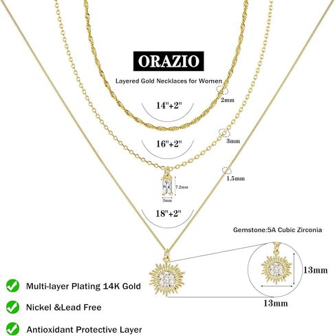 ORAZIO Gold Necklaces for Women,Layered Gold Necklace,14K Gold Plated Pendant Necklaces,Simple Choker Necklaces Set, Dainty Gold Chain Necklaces,Trendy Gold Stacked Jewelry Gifts for Women in Saudi Arabia