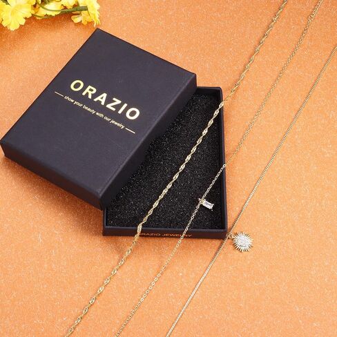 ORAZIO Gold Necklaces for Women,Layered Gold Necklace,14K Gold Plated Pendant Necklaces,Simple Choker Necklaces Set, Dainty Gold Chain Necklaces,Trendy Gold Stacked Jewelry Gifts for Women in Saudi Arabia