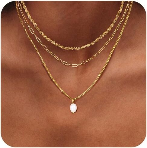 ORAZIO Gold Necklaces for Women,Layered Gold Necklace,14K Gold Plated Pendant Necklaces,Simple Choker Necklaces Set, Dainty Gold Chain Necklaces,Trendy Gold Stacked Jewelry Gifts for Women in Saudi Arabia