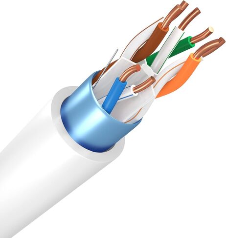 Cat6(e) Shielded Ethernet Cable 23AWG Solid Bare Copper Bulk Raw 600MHz Outdoor/Indoor Heat Resistant Plenum Rated CMP, Black No Ends 1 Ft to 1000 Ft Available (100 FT, Bulk, White) in Saudi Arabia
