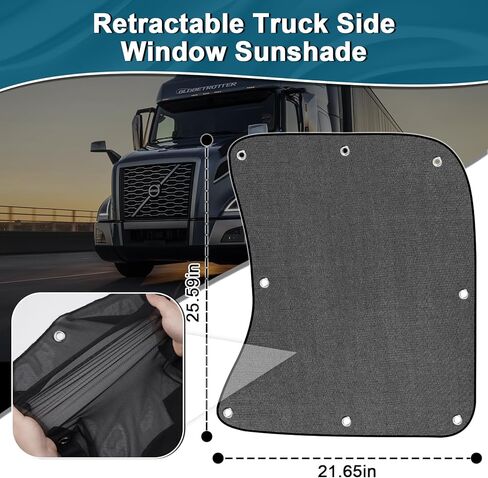 2 حزمة من أغطية نوافذ سائق الشاحنة الجانبية للنافذة الجانبية للشاحنة القابلة للسحب متوافقة مع شاحنة Freightliner فولفو VNL RV للشاحنات الدولية للحماية من الأشعة فوق البنفسجية (كوب الشفط) in Kuwait