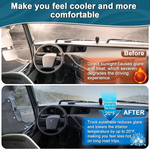 2 حزمة من أغطية نوافذ سائق الشاحنة الجانبية للنافذة الجانبية للشاحنة القابلة للسحب متوافقة مع شاحنة Freightliner فولفو VNL RV للشاحنات الدولية للحماية من الأشعة فوق البنفسجية (كوب الشفط) in Kuwait