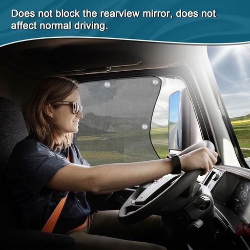 2 حزمة من أغطية نوافذ سائق الشاحنة الجانبية للنافذة الجانبية للشاحنة القابلة للسحب متوافقة مع شاحنة Freightliner فولفو VNL RV للشاحنات الدولية للحماية من الأشعة فوق البنفسجية (كوب الشفط) in Kuwait