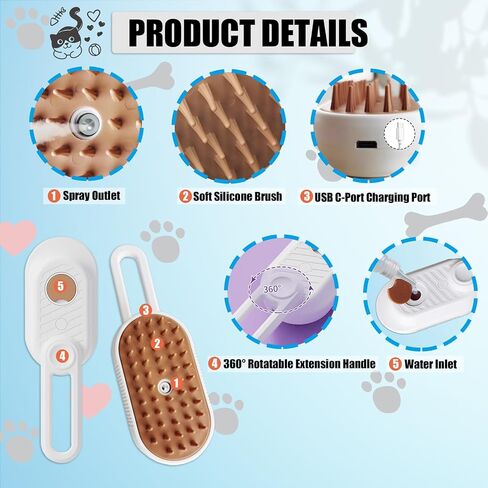 Generic Cat Steam Brush with Water Steamy Pet Brush Spray Misty Cat Brush for Deshedding with Charging Cable Silicone ALD-001-G (Banana Green) in Saudi Arabia