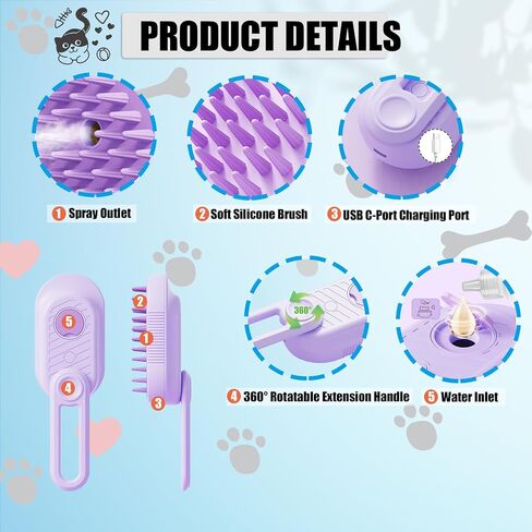 Generic Cat Steam Brush with Water Steamy Pet Brush Spray Misty Cat Brush for Deshedding with Charging Cable Silicone ALD-001-G (Banana Green) in Saudi Arabia