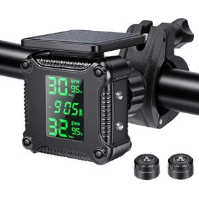 Motorcycle Tire Pressure Monitoring Alarm System with Solar Charge, Motorcycle TPMS with 2 External Sensors, LCD Digital Display, USB Charging, Motorbike Tyre Temperature Alarm in Saudi Arabia