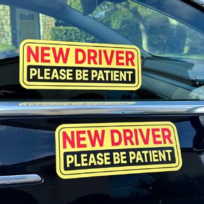 Stickios New Driver Stickers (Non-Magnetic) for Cars & Windows - Reusable, Removable, Paint-Safe Vinyl Decals - Made in USA (10.5x4 inches, 2-Pack) in Kuwait