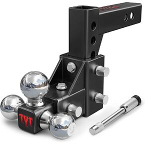 TYT Adjustable Tri-Ball Trailer Hitch for 2 inch Receiver, 5" Drop/Rise, Triple Balls (1-7/8", 2", 2-5/16"), 10,000 lbs GTW, 1,000 lbs TW, Includes Hitch Pin Lock & Tri Pins in Kuwait