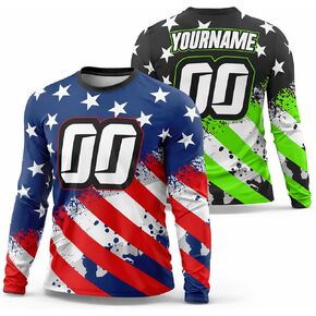 Motocross & BMX Jersey - تصميم علم الولايات المتحدة الأمريكية الوطني - تحميل شعار الفريق أو إضافة اسم ورقم - الرجال والنساء والشباب الصغار حتى 5XL - بدون حد أدنى - صنع في الولايات المتحدة الأمريكية in Kuwait
