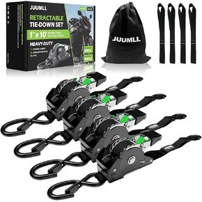 Ratchet Tie Down Straps (2-Pack), 1" x 10ft Auto Retractable Heavy Duty Ratchet Straps for Transport, Motorcycle, Storage & Load Securing, 1,650lb Break Strength (Deep Black) in Saudi Arabia