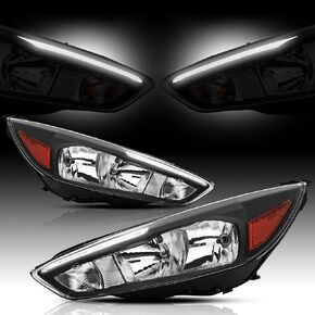 Headlights Assembly compatible with 2015-2018 Ford Focus ST/SE/S Halogen Headlamp Pair, Chrome Housing clear Corner in Kuwait