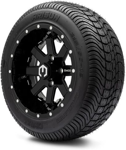 MODZ® Assault Black مع عجلات عربة جولف مقاس 12 بوصة ومطحنة كروية ومجموعة إطارات Arisun Cruze (215/50-12) DOT منخفضة المستوى لعربة الجولف - مجموعة من 4 قطع in Kuwait