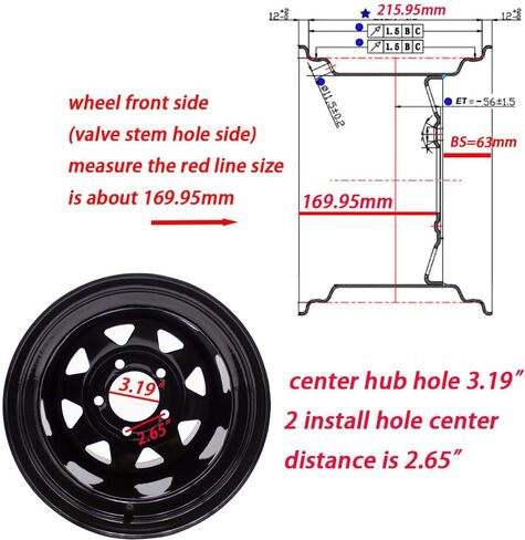 Front Rear 12x8.5 WHEEL RIM 5/4.5 for Zero Turn Riding Mowers Garden Lawn Compact Tractors Heavy Equipment 12 x 8.5 Rim 5 Lugs Bolt Circle 4.5 inch,backspace 2.5 inch,pack of 2 in Kuwait