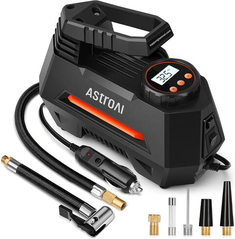 AstroAI H2 Pro منفاخ إطارات لاسلكي ضاغط هواء محمول منفاخ إطارات مطور بالكامل مع تيار مستمر 12 فولت وبطارية إمدادات طاقة مزدوجة مضخة هواء تضخم سريع لإطارات السيارات والدراجات النارية باللون الأصفر in Kuwait