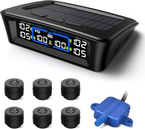 Tymate TM12 RV Tire Pressure Monitoring System, TPMS with USB/Solar Charge, 2026 Latest Version, Set of 4 Sensors(Max. 12), 6 Alarm Modes, 50ft Range, 0-144PSI for RV/Sedan/SUV/MPV/Truck/Older Vehicle in Kuwait