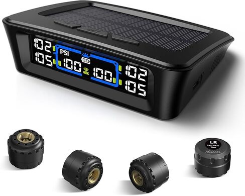نظام مراقبة ضغط الإطارات Tymate TM12 RV، TPMS مع USB/شحن بالطاقة الشمسية، أحدث إصدار لعام 2026، مجموعة من 4 أجهزة استشعار (بحد أقصى. 12)، 6 أوضاع إنذار، نطاق 50 قدم، 0-144PSI لسيارة RV/سيدان/SUV/MPV/شاحنة/مركبة أقدم in Kuwait